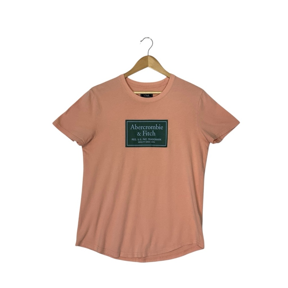 ABERCROMBIE & FITCH sz Small Logo T Shirt Short Sleeves Coral Green